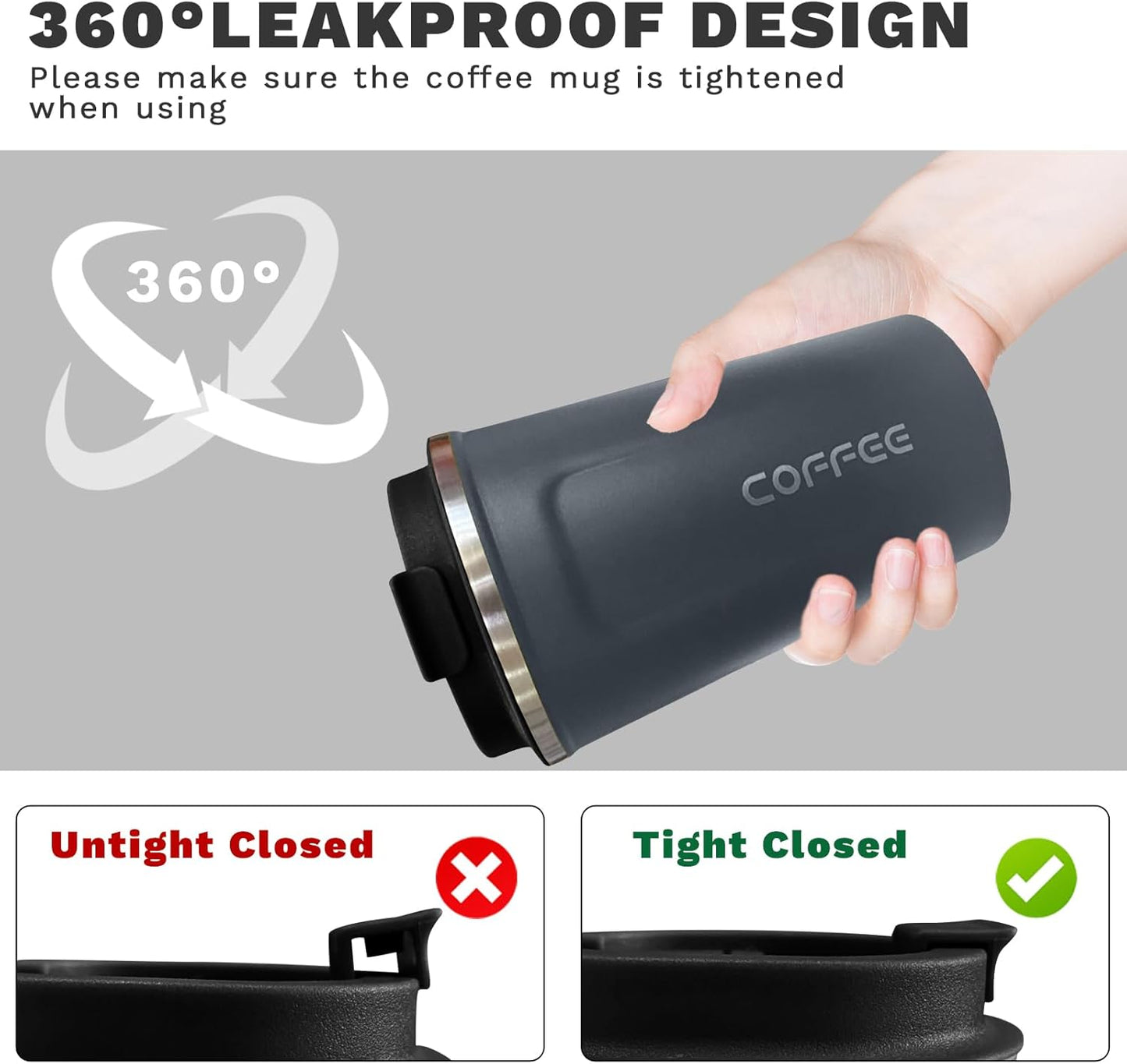 YINBAOGE Insulated Travel Coffee Mug Spill Proof Leak Proof Pobtable To Go Camping Stainless Steel Coffee Tumbler Reusable Coffee Cups with Lids Thermos for Hot and Cold Drink (2nd-Blue, 12 OZ)