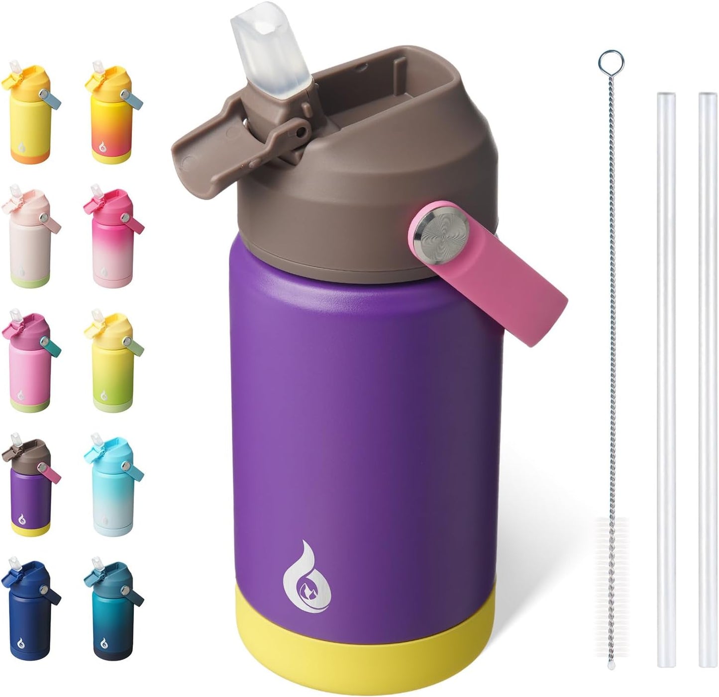 BJPKPK Insulated Water Bottle with Straw Lid, 12oz Thermos Water Bottles with Soft Nozzle, Flex Handle & Non-slip Boot, BPA Free Leak Proof Stainless Steel Metal Thermos, Tumblers, Cups,Violet