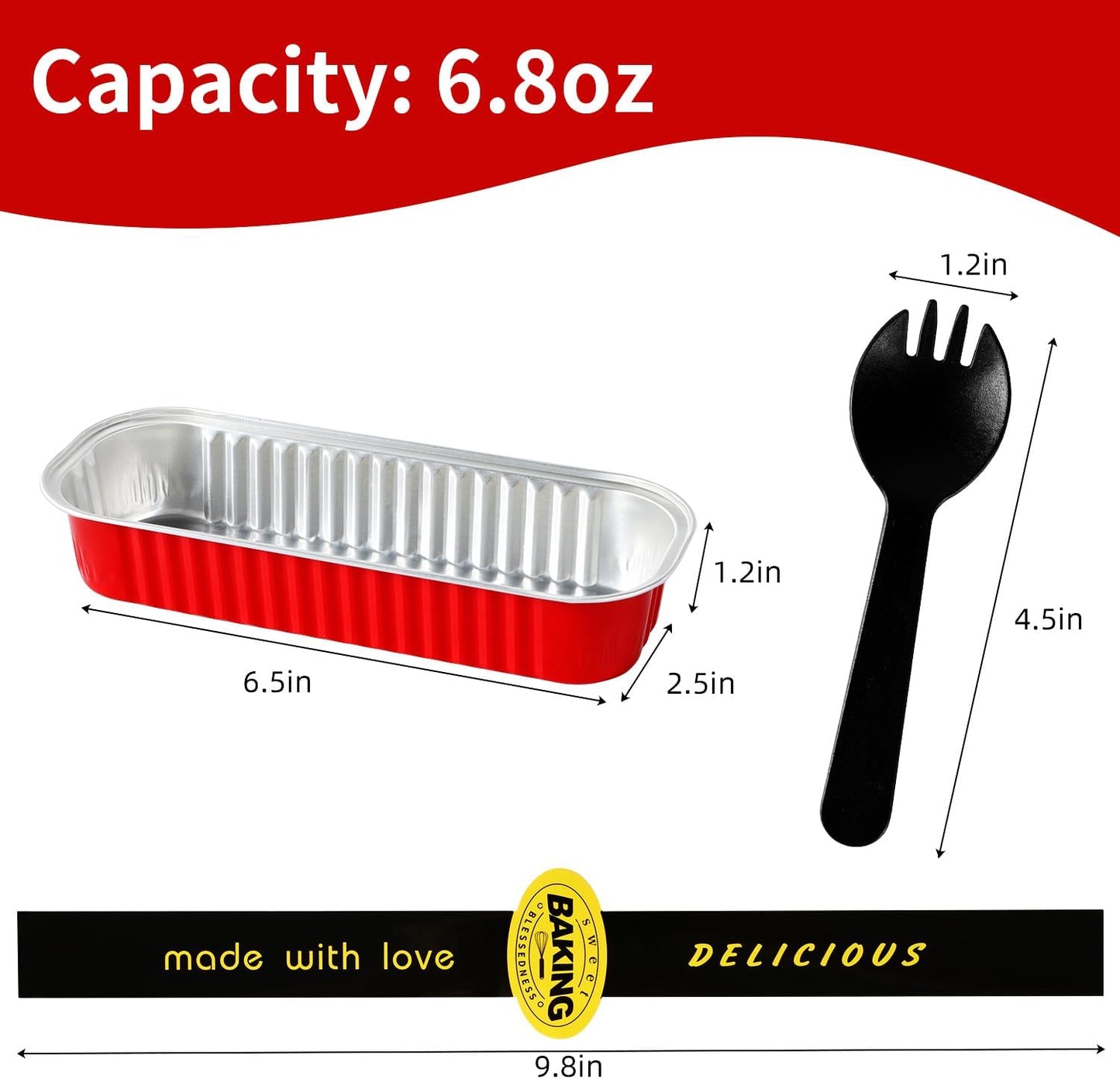 Mini Loaf Pans with Lids and Spoons Sealing Sticker,30 Pcs 6.8oz Cake Pans for Baking Disposable Aluminum Foil Red cake pan (30 Pack Red)