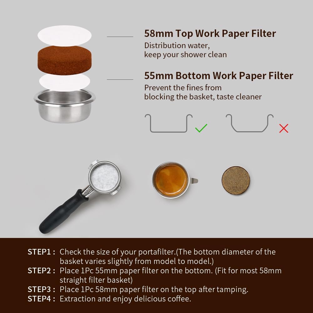 watchget 58mm Espresso Paper Filters - 500 Pcs Disposable Coffee Filter Papers for Espresso Machines, Puck Screen, Compatible with 58mm Portafilter Baskets