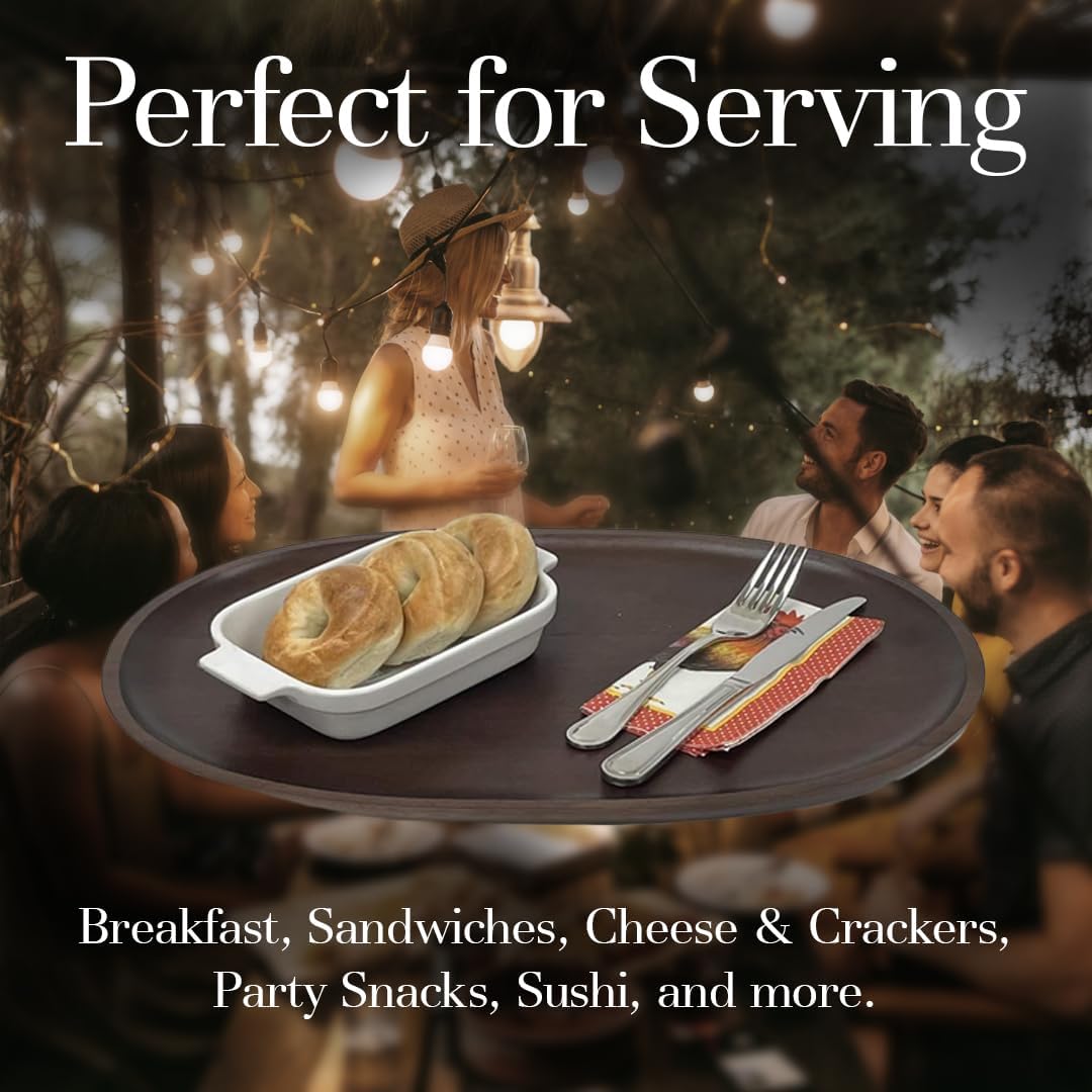 Woodard & Charles Extra Large Oval Serving Tray – Walnut-Stained Wood Platter for Kitchen, Dining, Parties & Home Décor