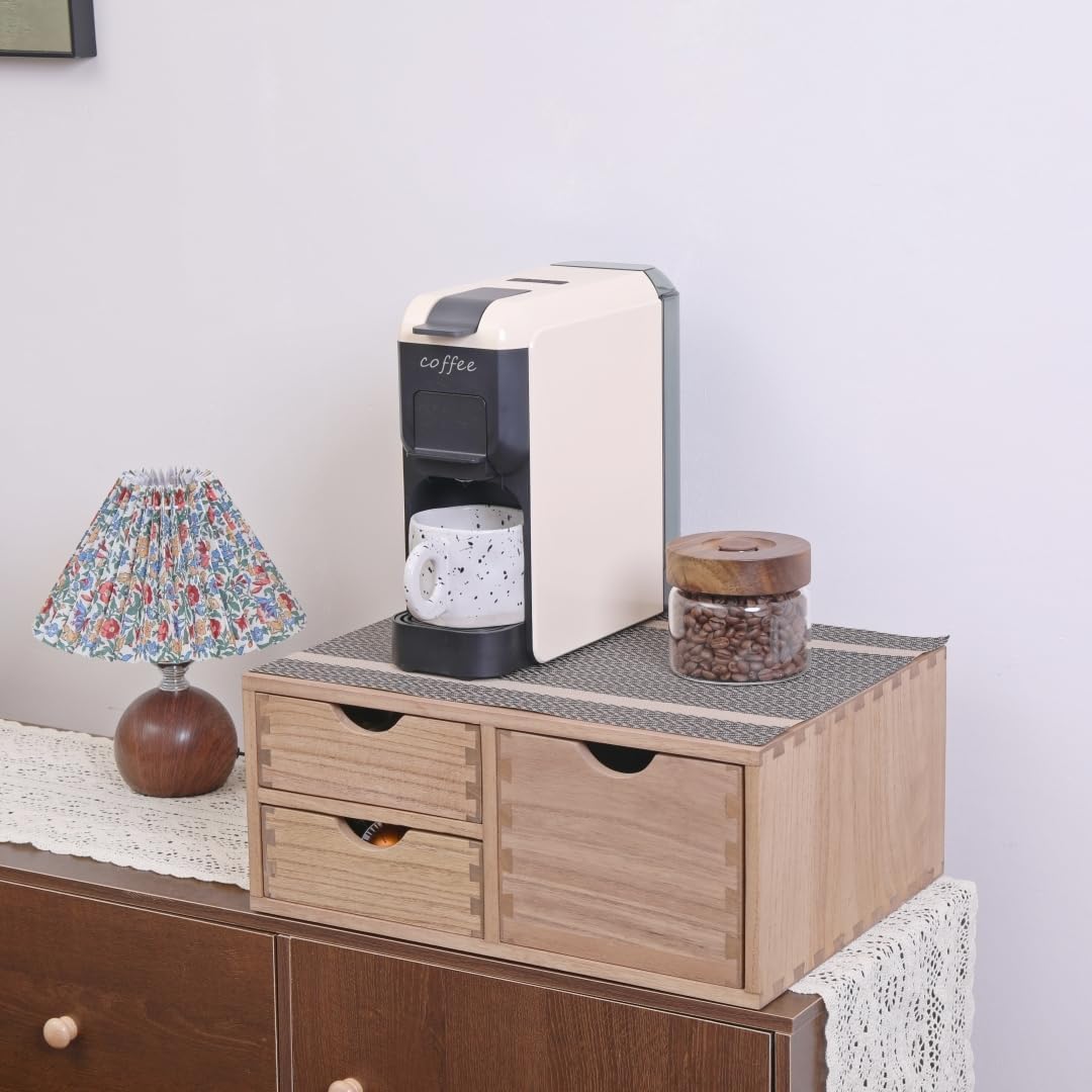 Capsules Coffee Storage Drawer for Pod K-cup Holder - Counter Organizer for Kitchen Utensil Storage - Wood Desktop Coffee Brewer Accessories Stand CF2D3C-LT