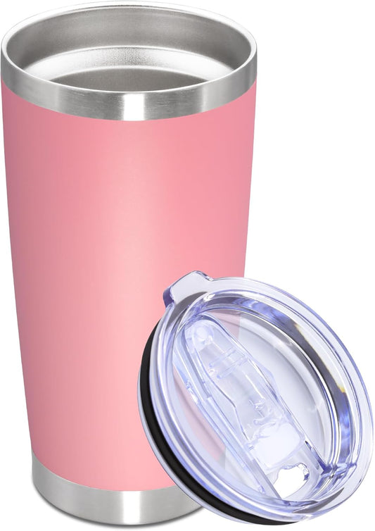 20oz Tumbler Stainless Steel Tumbler Cup with Lid Vacuum Insulated Double Wall Travel Mug, Durable Powder Coated Travel Coffee Tumbler Mug for Hot & Cold Drinks, Pink,1 Pack