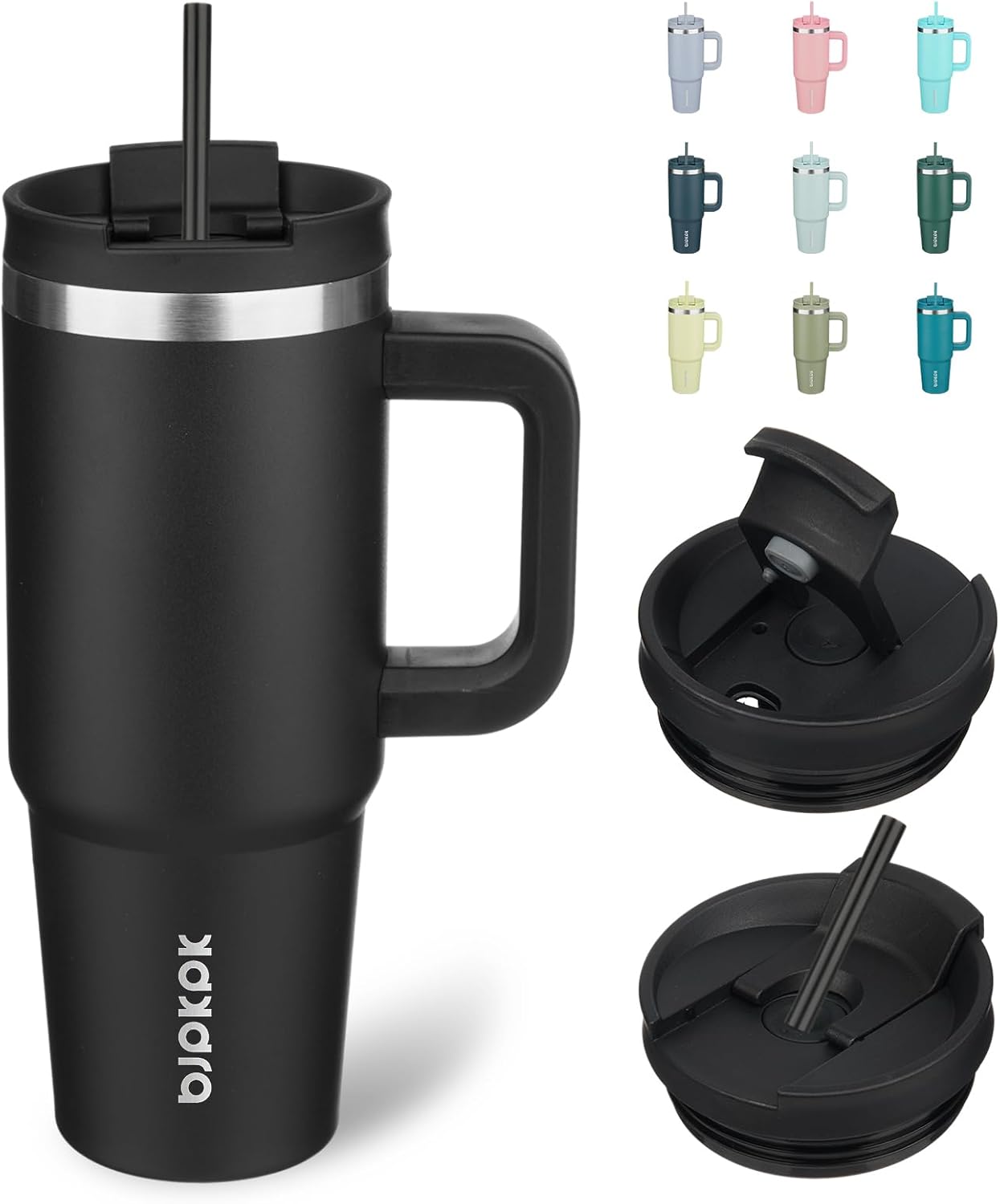 BJPKPK 30oz Stainless Steel Insulated Tumbler With Handle And Lid Straw Travel Coffee Mug Thermal Cup,Black