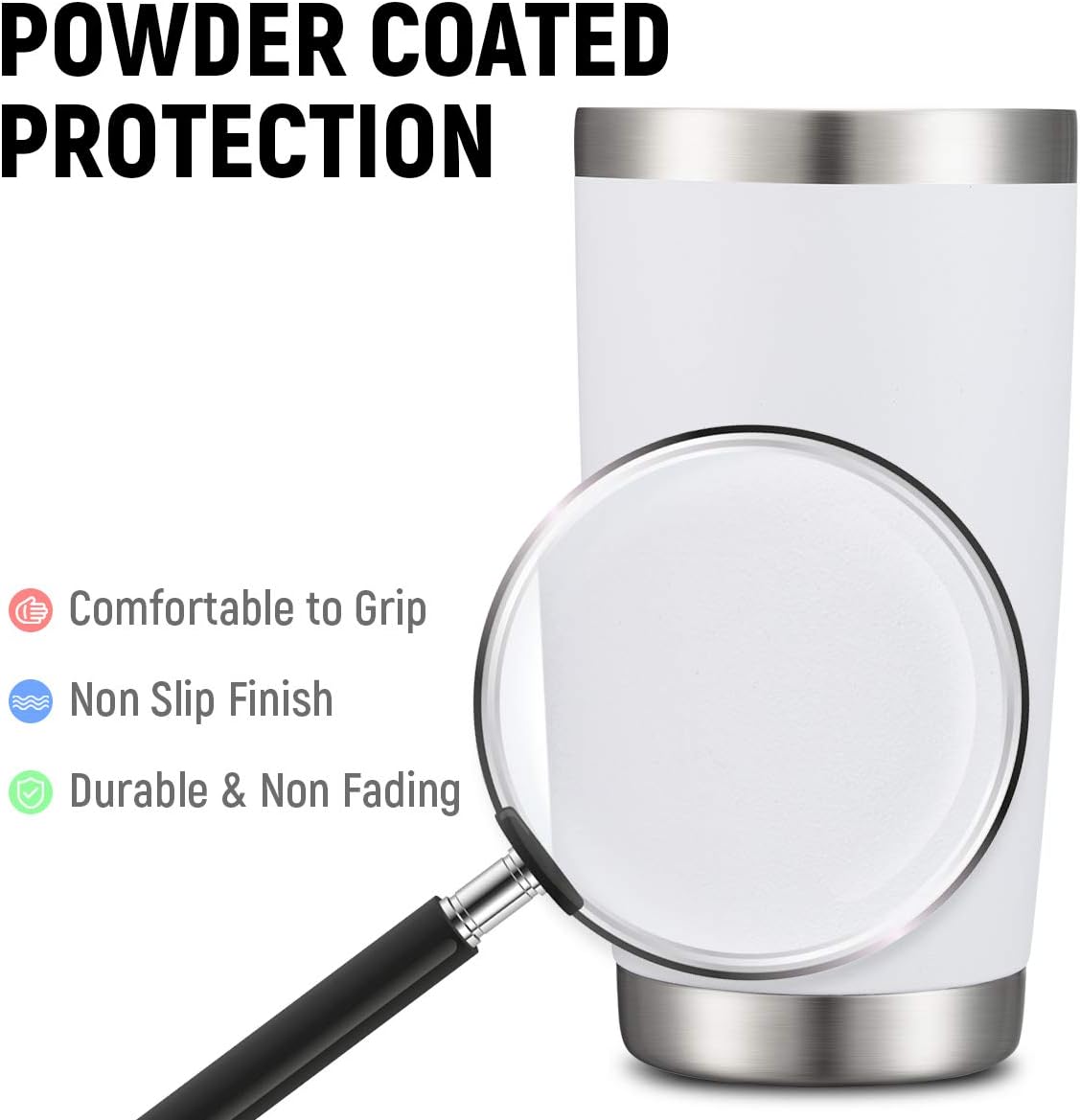 COMOOO 20oz White Tumbler Double Wall Vacuum Insulated Coffee Travel Mug Stainless Steel Tumbler Bulk with Lid and Straw Powder Coated Insulated Coffee Cup for Cold & Hot Drinks (White, 6 Pack)