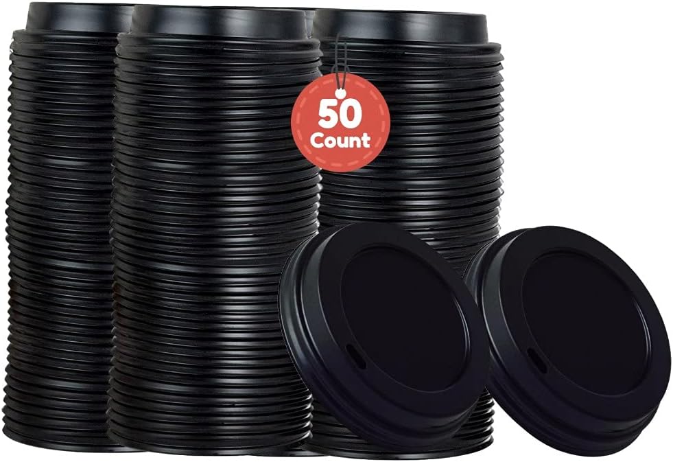 Smygoods Coffee Cup Lids, Dome Lid for 10/24 Ounce Cups, Paper cups, Black, 50 Count [No Cups Included]