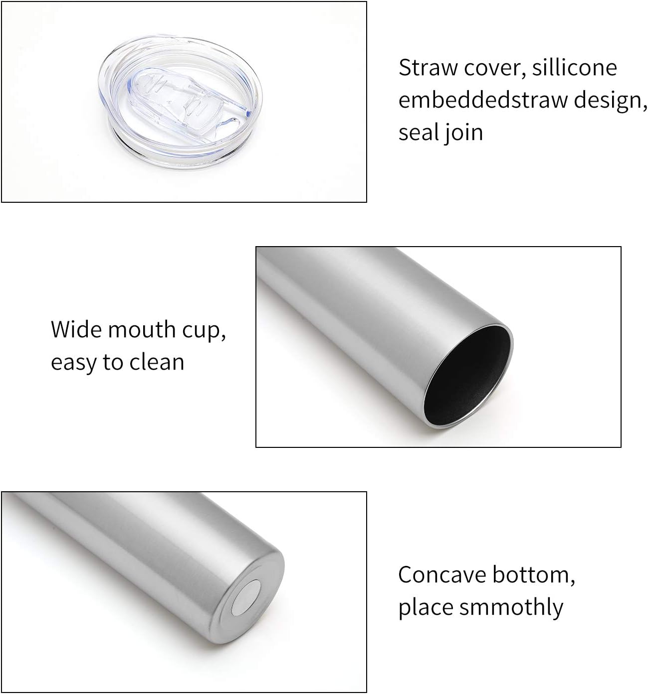 HASLE OUTFITTERS 20 oz Skinny Tumbler, Stainless Steel Insulated Slim Tumbler with Lid, Reusable Double Wall Travel Coffee Mug, Durable Powder Coated Travel Water Cup(Stainless Steel, 1)