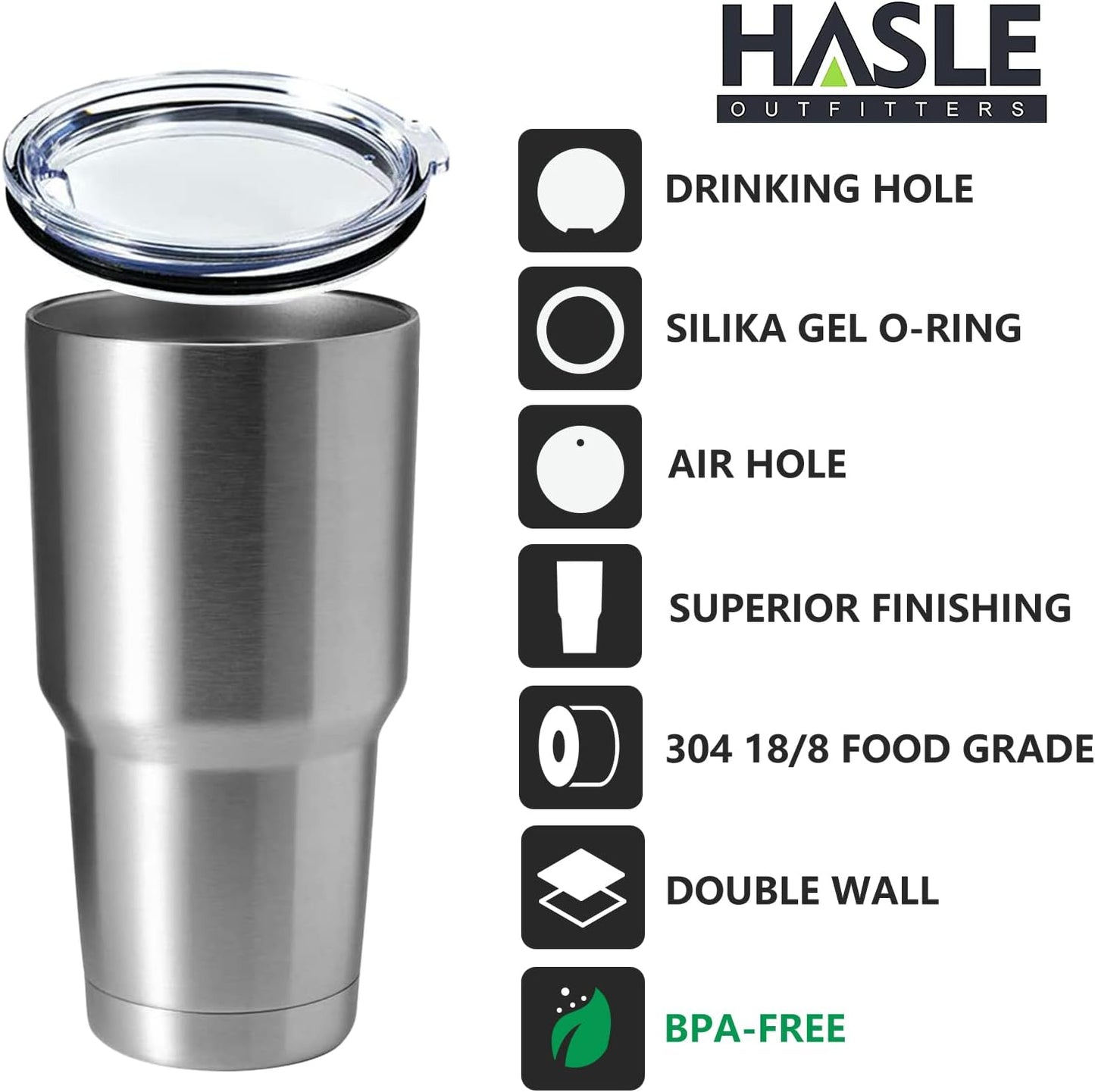 HASLE OUTFITTERS 30oz Stainless Steel Tumbler, Double Wall Vacuum Insulated Travel Mug Tumbler, Durable Insulated Coffee Mug, Gift Box Set (Silver, 4)