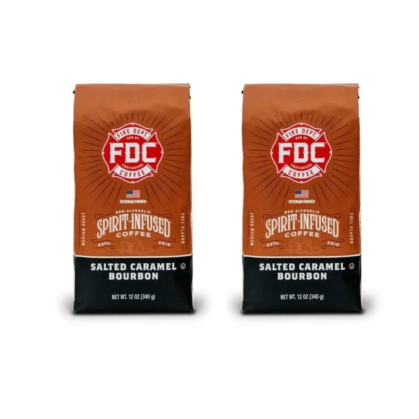 Fire Department Coffee - Salted Caramel Bourbon Coffee Beans - Gives Back to Firefighters - Premium Bourbon Infused - Whole Bean - Non-Alcoholic - Roasted in the USA - Veteran Owned (12 oz, Pack of 2)