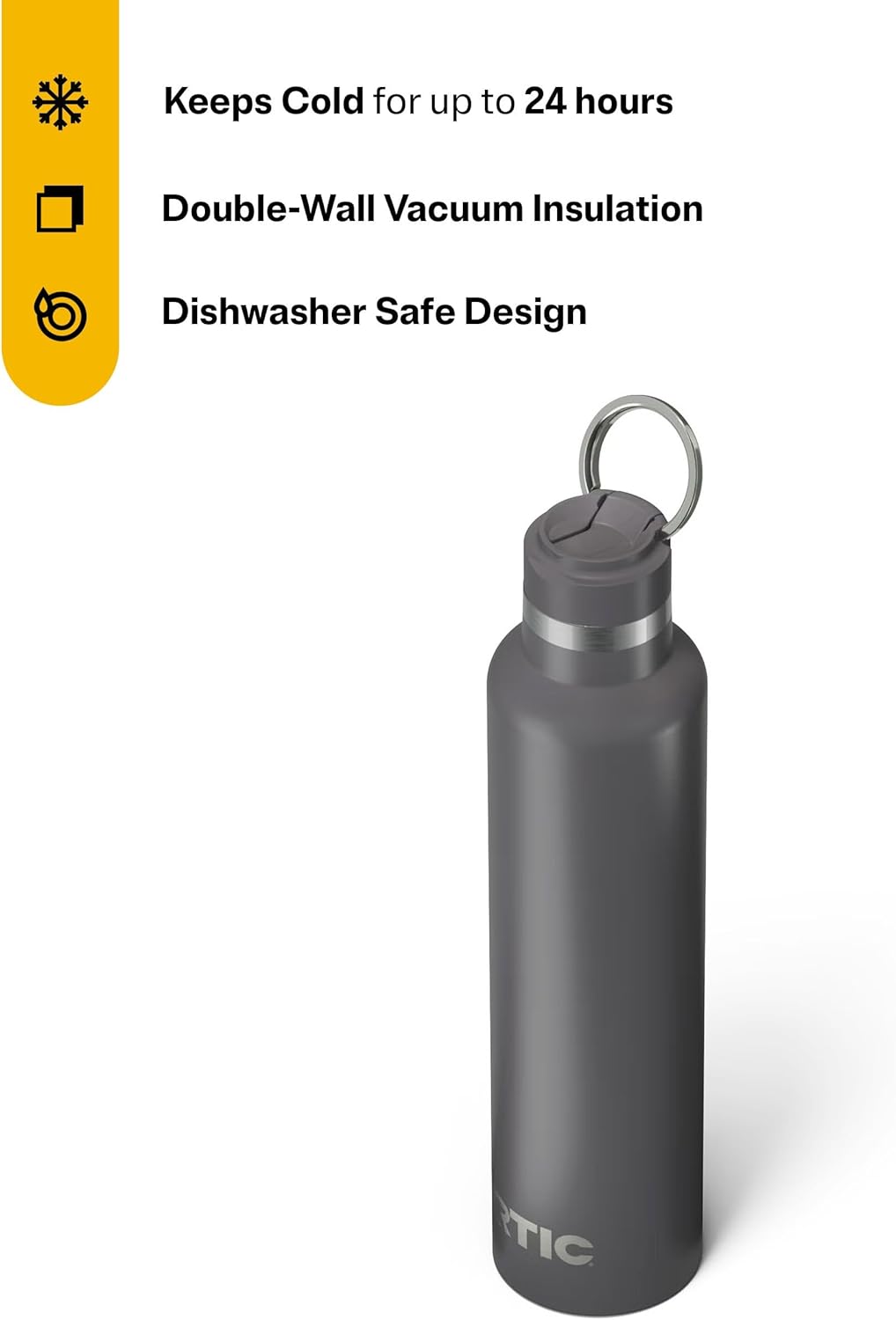 RTIC 26oz Journey Bottle for Water, Metal Stainless Steel Vacuum Insulated, BPA Free, Reusable, Hot and Cold Drinks, Travel, Sports, Camping, Graphite