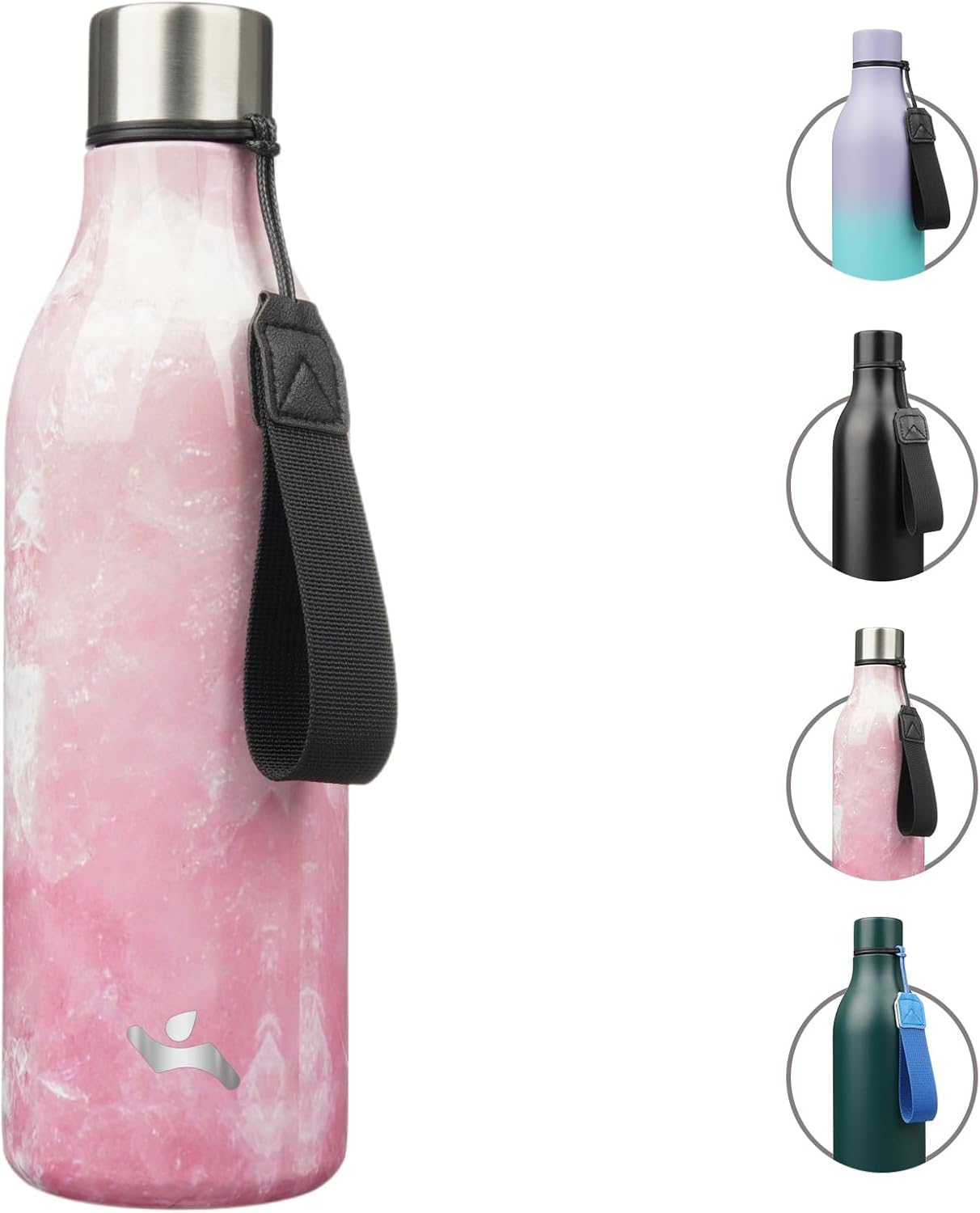 Insulated Water Bottle with Strap,25 oz Double Wall Stainless Steel Vacuum Bottles Metal Water Flask,Blossom