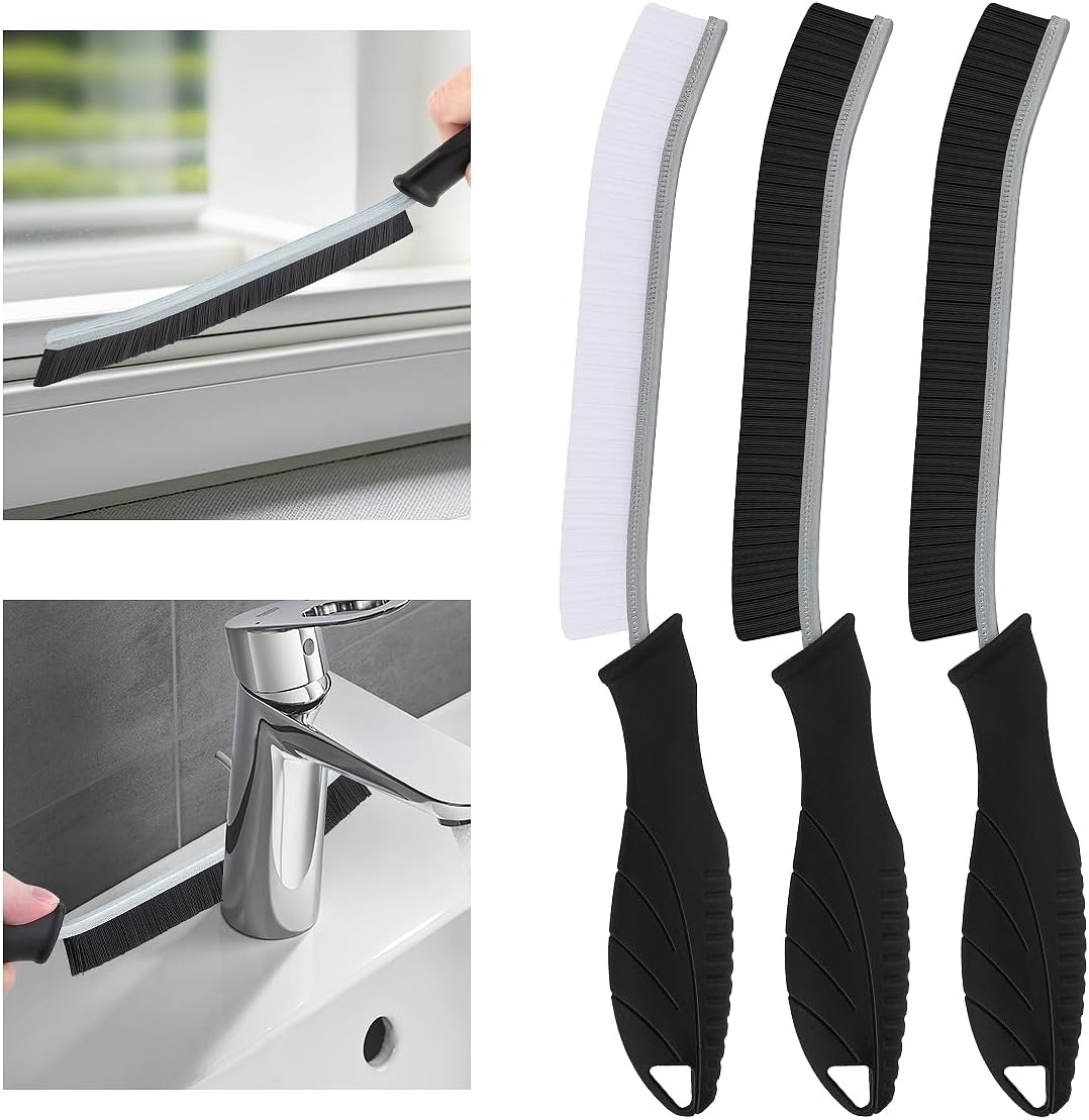 3Pcs Hard Bristle Crevice Cleaning Brush, Scrub Brush, Kitchen Sink Cleaning Brush, Grout Brush, Corner Brush Cleaning Tools for Toilet, Bathroom, Gap, Home, Household, Window (3, Black)
