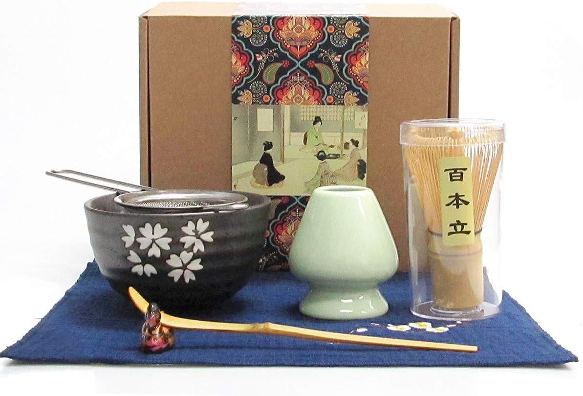 Artcome Japanese Matcha Tea Set, Matcha Whisk, Traditional Scoop, Matcha Bowl, Ceramic Whisk Holder, Handmade Matcha Ceremony Kit For Traditional Japanese Tea Ceremony (7 Pcs)
