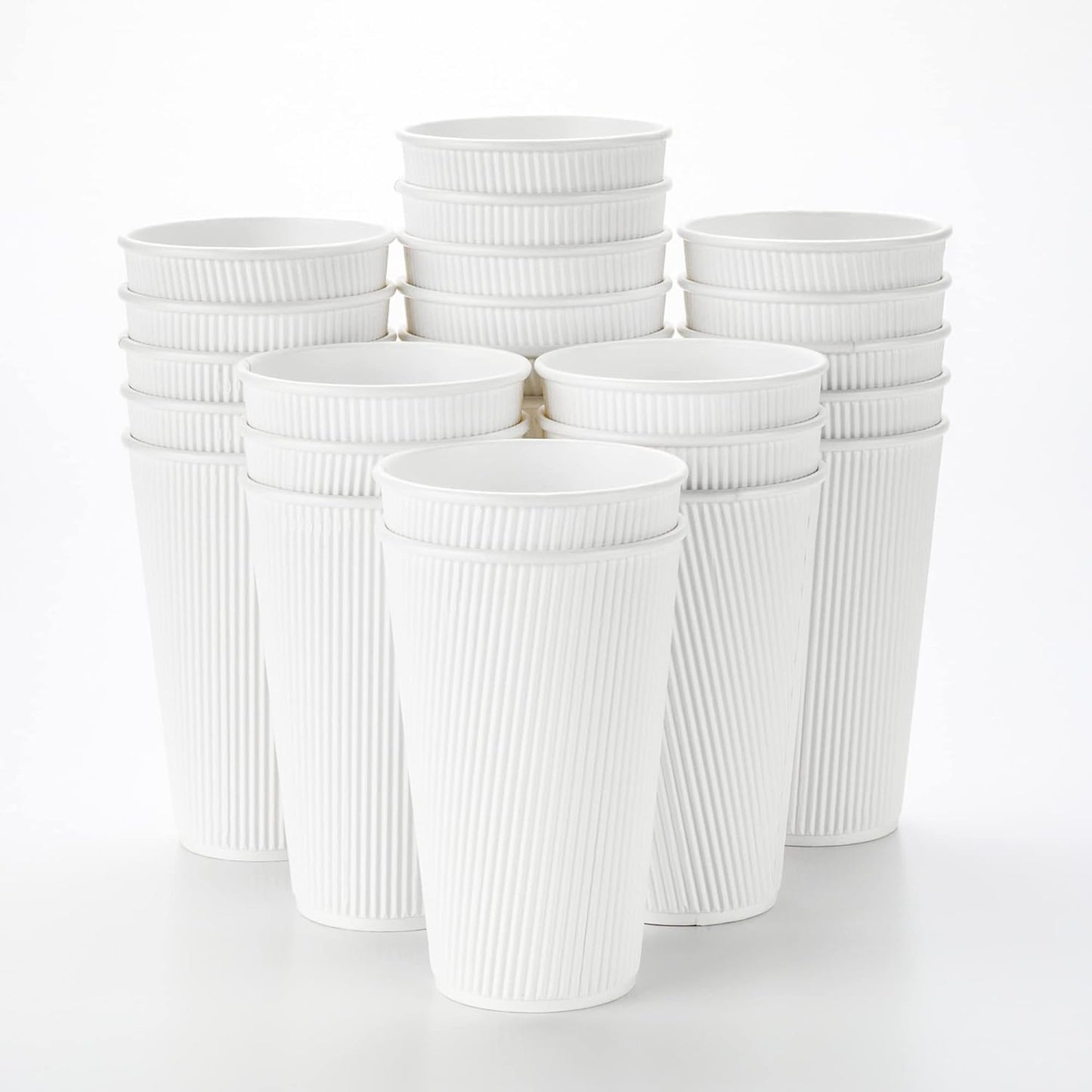 Restaurantware 16 Ounce Ripple Wall Disposable Coffee Cups, 500 Insulated White Paper Tumblers with Rolled Rim Design, Lids Sold Separately for Hot Drinks like Tea, Hot Chocolate and More