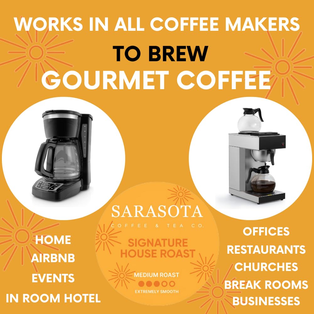 Sarasota Coffee Ground Packets | Gourmet Medium Roast Bulk Coffee Packs | Breakfast Blend | Low Acid Mold Free Singles Individual Pouches for 12 Cup Coffee Maker | 2.5 Ounce Bags, 36 Count