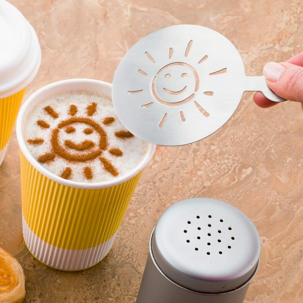 Restaurantware-Restpresso 4.75 Inch Latte Stencil, 1 Smiley Sun Coffee Stencil - Summer Coffee Art Template, Decorate Cupcakes, Cakes, or Cookies, Stainless Steel Cappuccino Template, Heat-Resistant