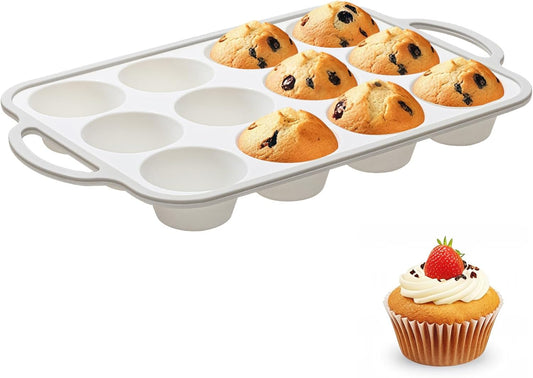 Silicone Muffin Pans for Baking 1 Pack, 2.6 Inch with Metal Reinforced Frame, Regular Size Nonstick Cupcake Pan 12 Cups for Baking Homemade Muffins, Dishwasher Safe BPA Free-Grey