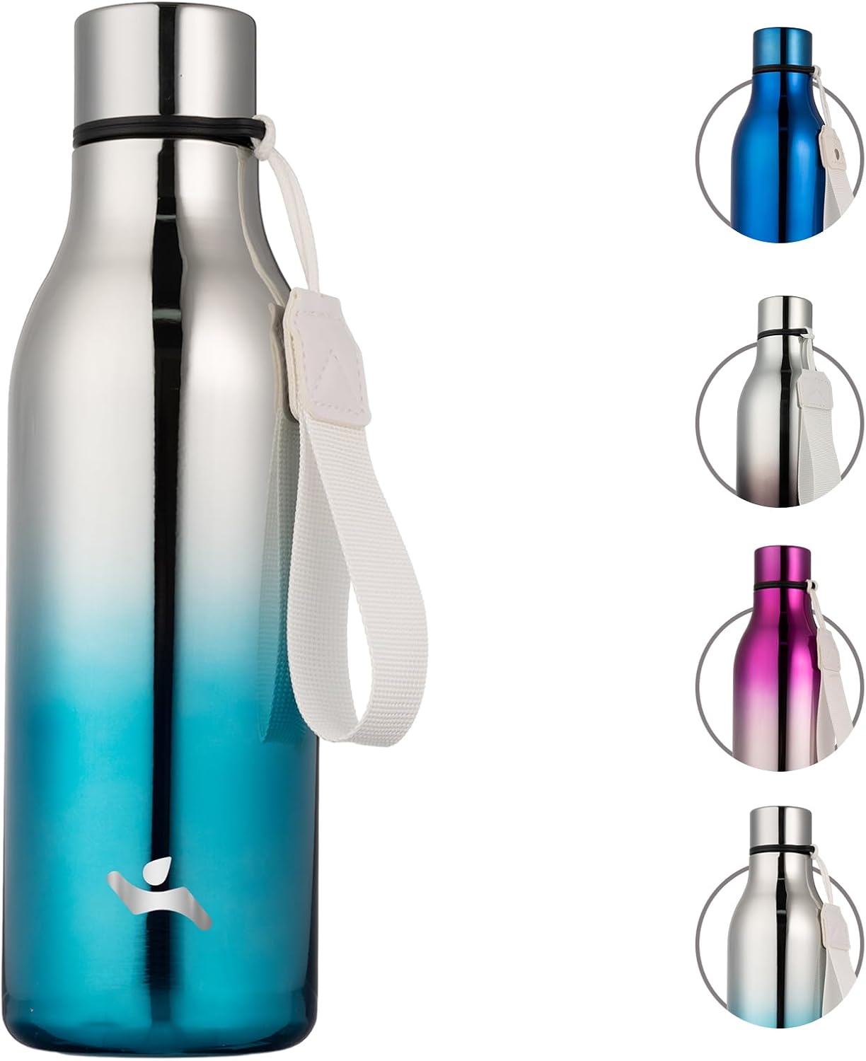 Insulated Water Bottle with Strap,18 oz Double Wall Stainless Steel Vacuum Bottles Metal Water Flask,Blue Lagoon