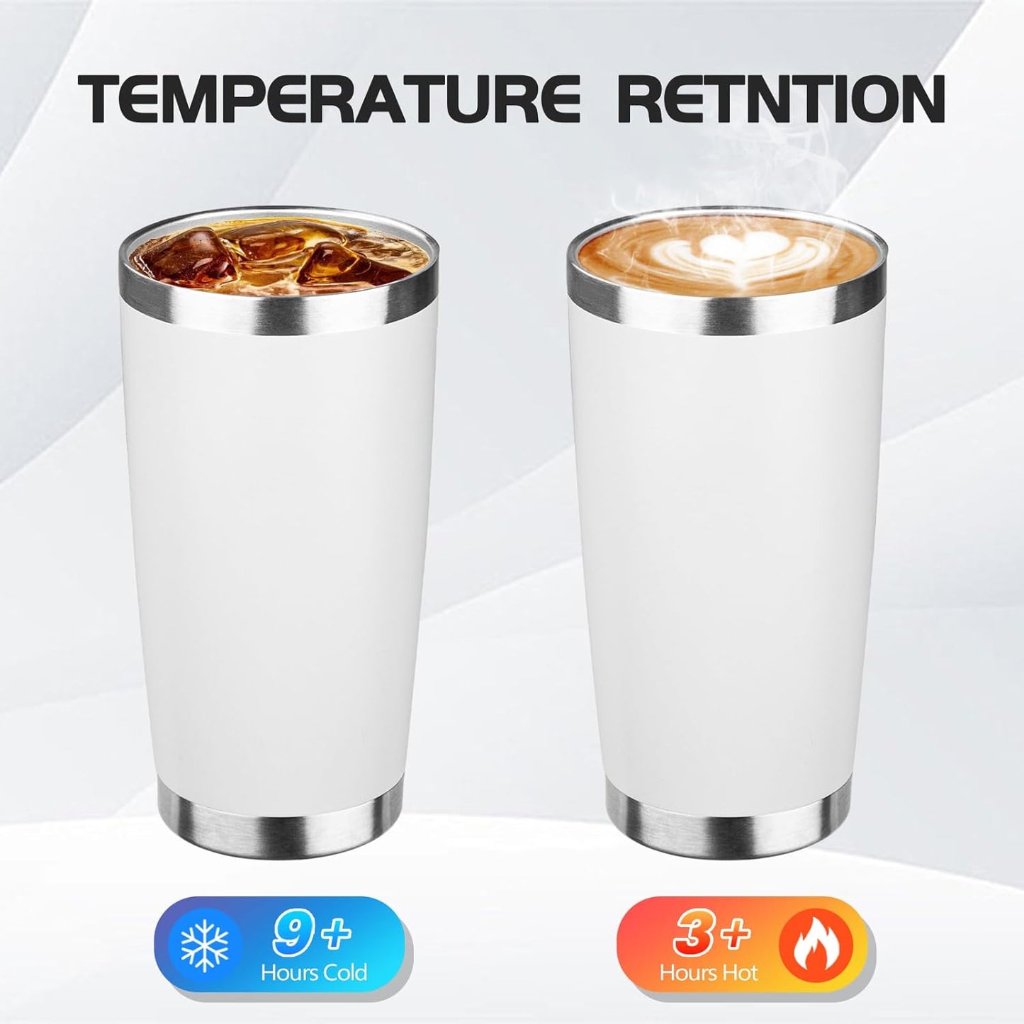 StarSpeed 20oz Tumbler Bulk with Lid, Stainless Steel Insulated Tumblers Double Wall Vacuum Insulated Travel Mug, Powder Coated Coffee Cups for Hot and Cold Drinks(White,6)