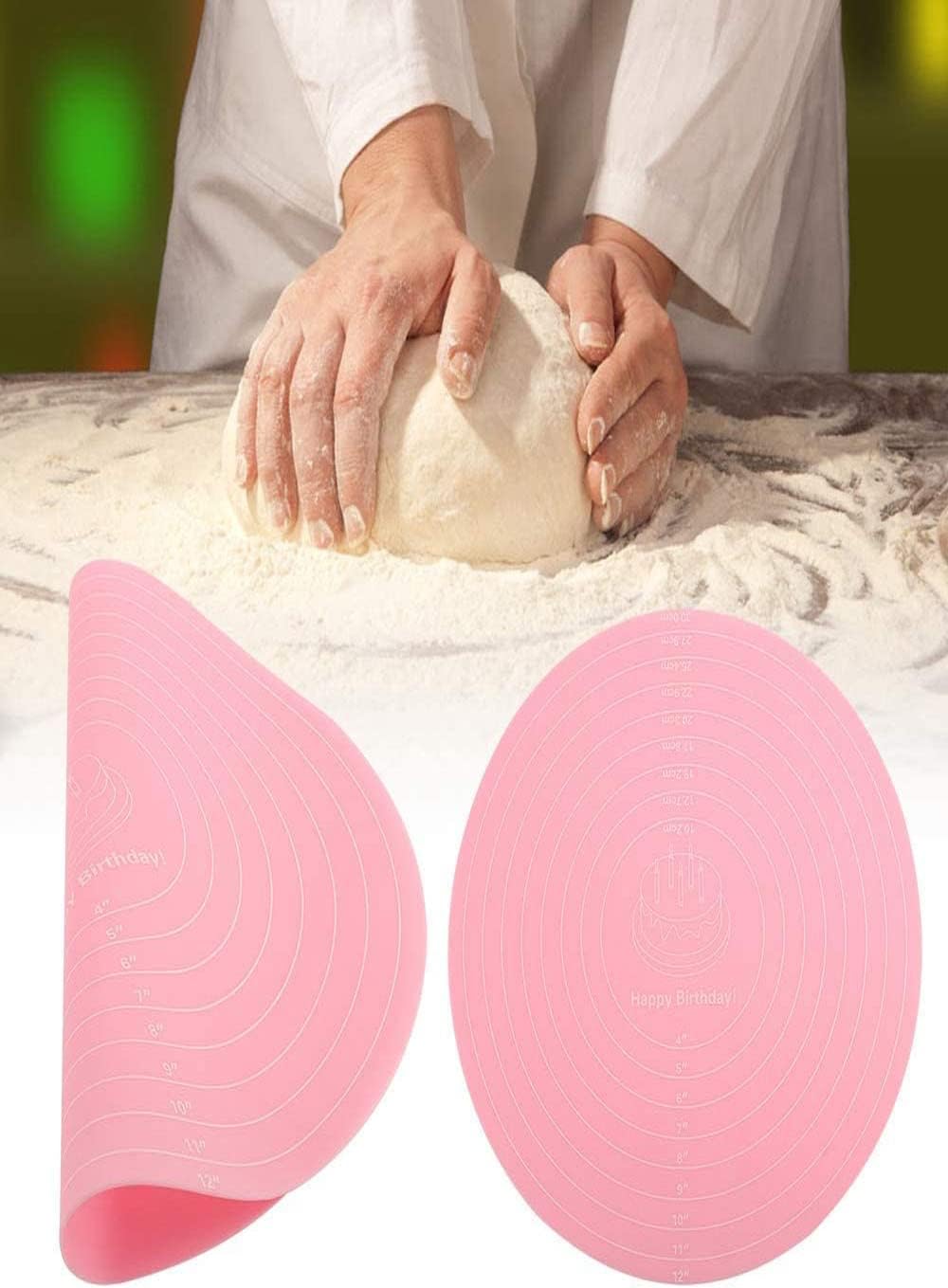 Silicone Baking Mat Cake Mat Silicone Cake Mat Silicone Baking Mat with Measurements for CakeTurntable Stand Non-Stick Heat Resistant Pastry Baking Sheet -Pink