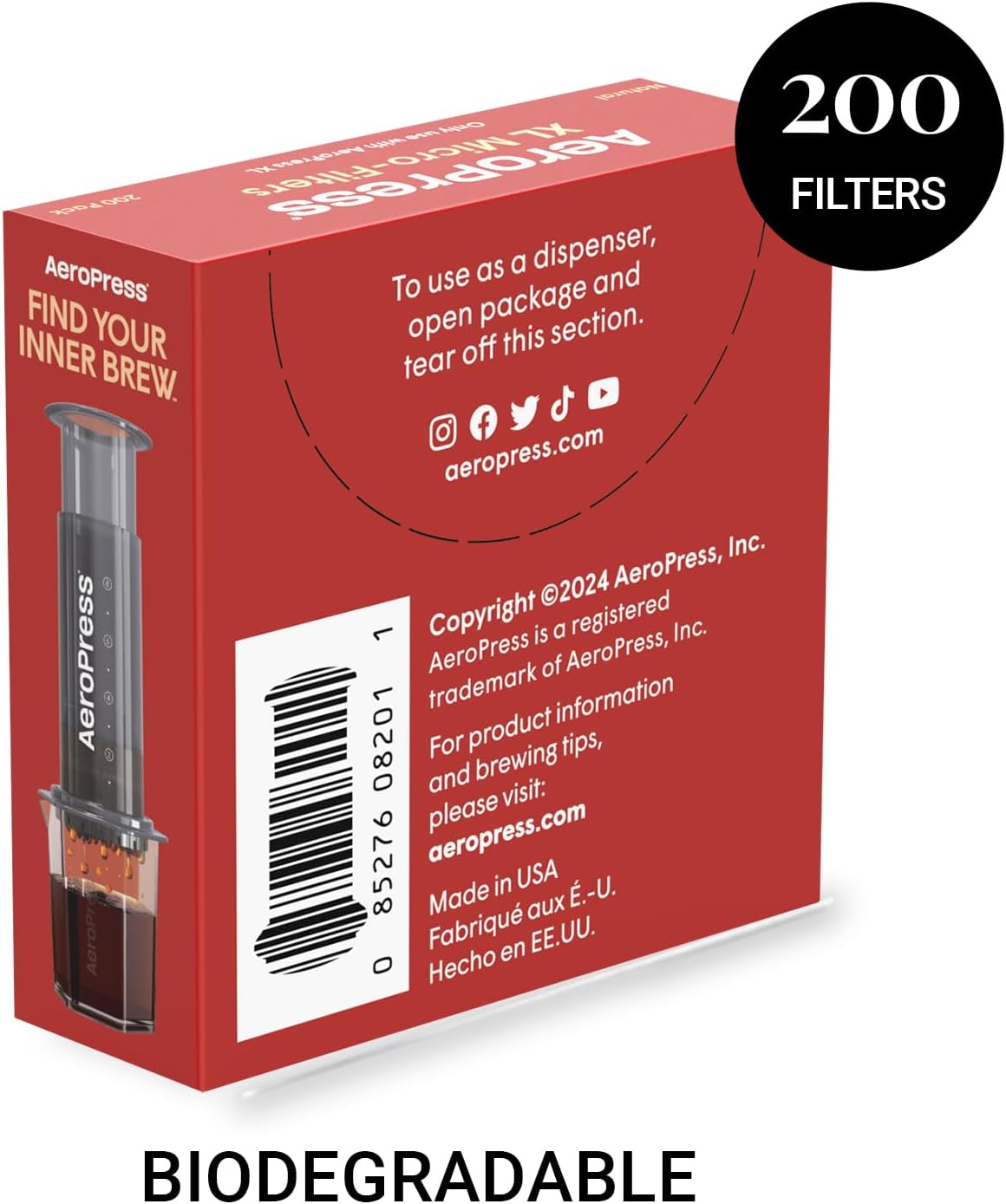 AeroPress XL Natural Paper Microfilters, AeroPress Coffee Filters, Unbleached Round Paper Filters for Coffee Makers, Must-Have Coffee Accessories, XL, 1 Pack, 200 Count