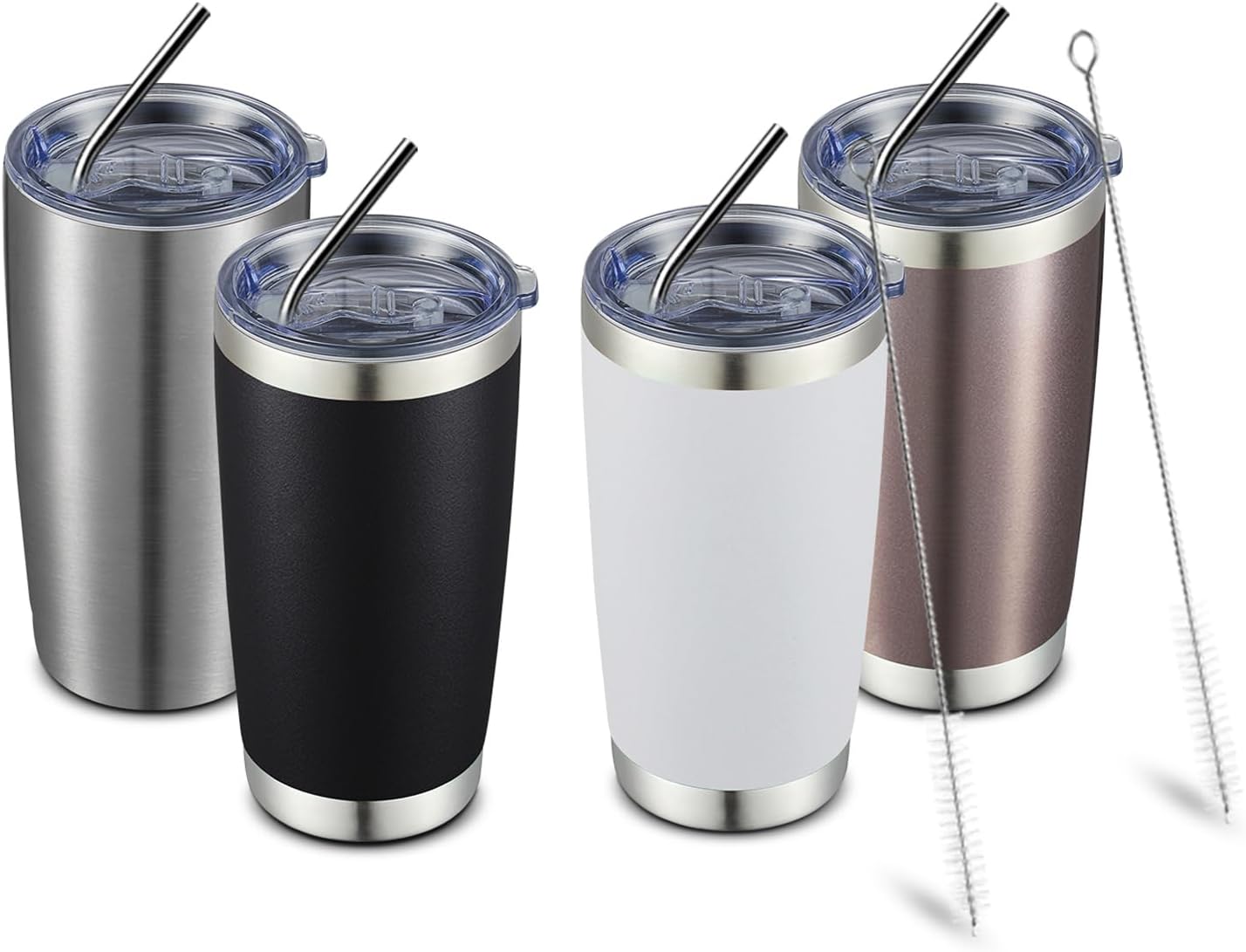 COMOOO 20oz Tumbler with Straw Stainless Steel Insulated Coffee Tumbler Cups Double Wall Vacuum Travel Coffee Mug with Splash Proof Sliding Lid for Hot Cold Drinks (Mix Color,4 Pack)