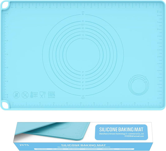 Silicone Baking Mat, Pastry Mat for Rolling Dough, Dough Rolling Pad 24''x16'', Silicone Pastry Mat with Measurements for Pizza, Pie, Macaron, Bread (Sky Blue, XL)