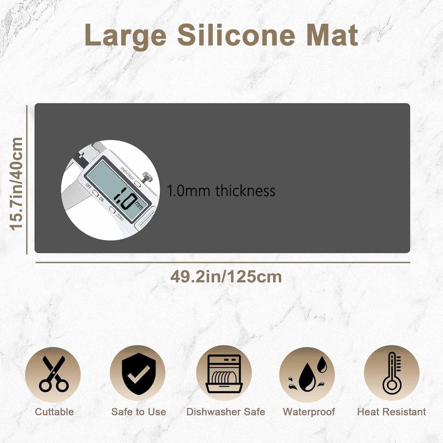 49.2"x15.7"(125cmx40cm) Large Silicone Mats for Kitchen Counter, Non-Slip Placemats, Heat Resistant Countertop Protector, Waterproof Craft Mat, Semitransparent