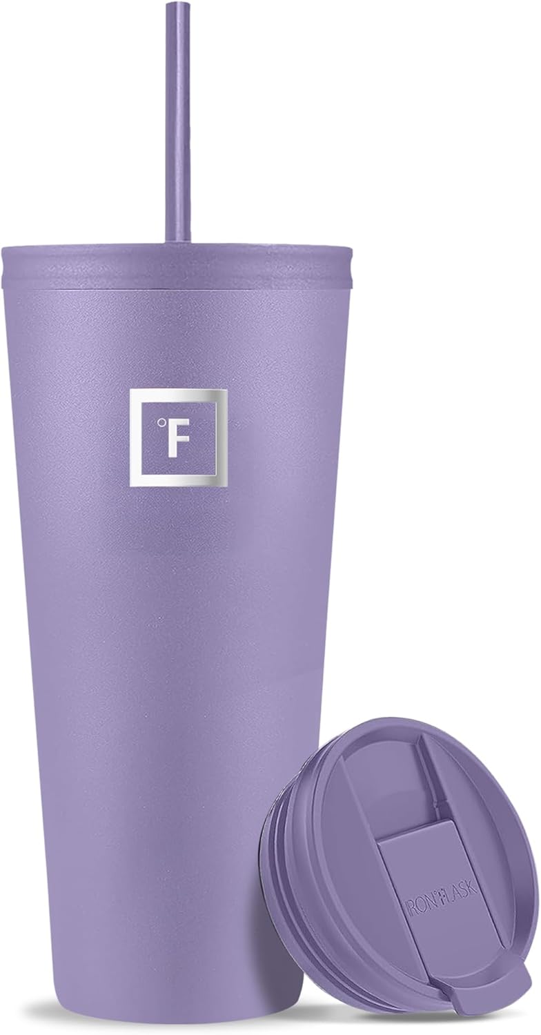 IRON °FLASK Classic Tumbler - Vacuum Insulated Stainless Steel Water Bottle, Double Walled, Drinking Cup, Insulated Travel Mug (Lavender, 32 oz Solid Lid)