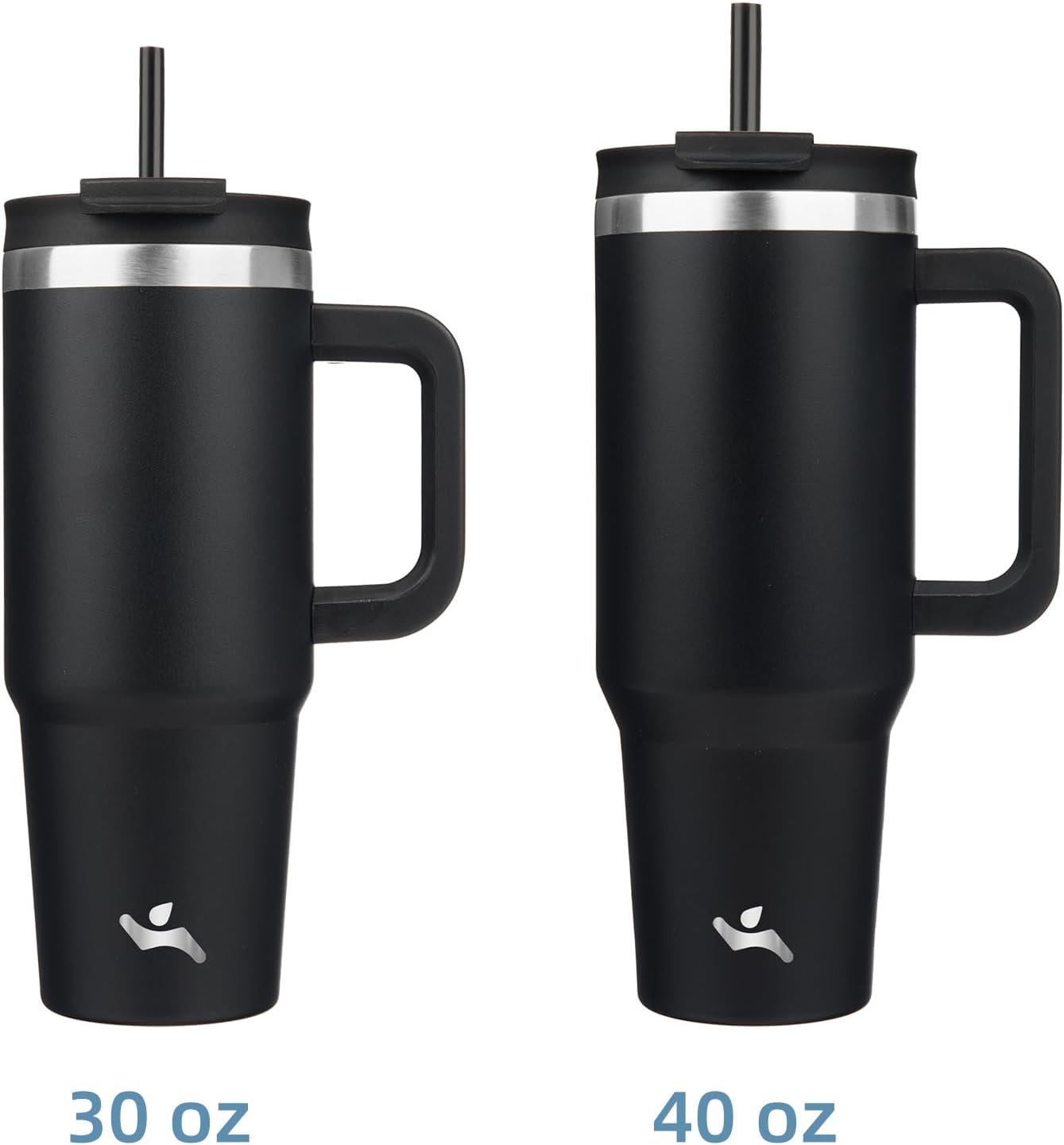 40 oz Tumbler with Handle and 2 Straws,2 in 1 Lid Insulated Water Bottle Stainless Steel Travel Coffee Mug,Black