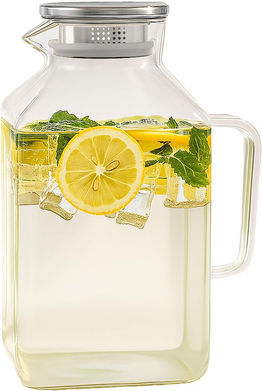 Glass Pitcher, 3.6L/122 oz Glass Water Pitcher with Lid and Spout, Heat/Cold Resistant Borosilicate Glass Water Carafe for Coffee, Juice and Homemade Beverage (TG06)