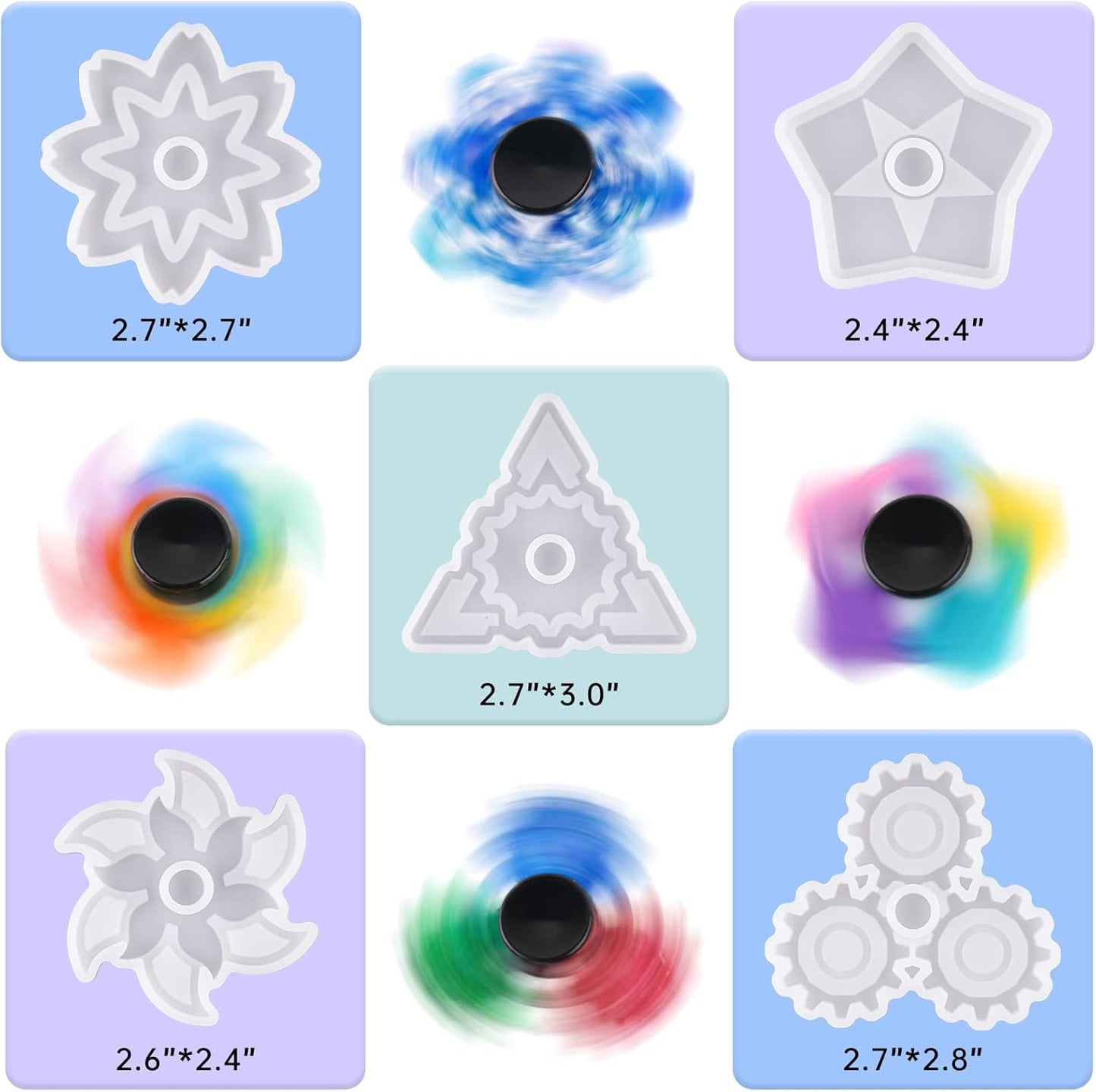 NiArt Fidget Finger Spinner DIY Epoxy Resin Casting Silicone Mold Kit 5 Molds with 10 Bearings Set, Stress Reliever Hand Fidget Toy Gift for Kids and Adults Art Crafts Home Decorations Jewelry (Set B)