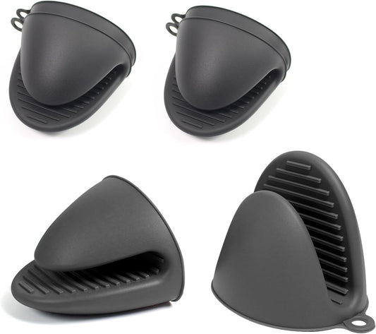 6 Pack Mini Oven Mitts Silicone Pot Holders Heat Resistan for Kitchen, Small Silicone Oven Gloves Kitchen Mittens Air Fryer Mitts Mini Hot Pot Pinch Grip for Baking & Grilling, Dark Grey