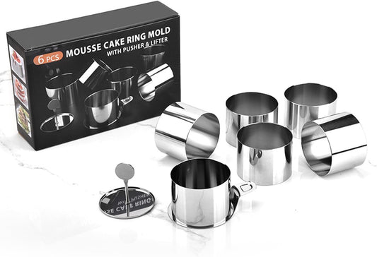 Round Cake Mold, Stainless Steel Mousse Tart Ring Cake Ring Tower Pie Cake Mold Baking Tools Including Pusher and Lifter Baking Accessories-8PCS, 2.9 x 2in