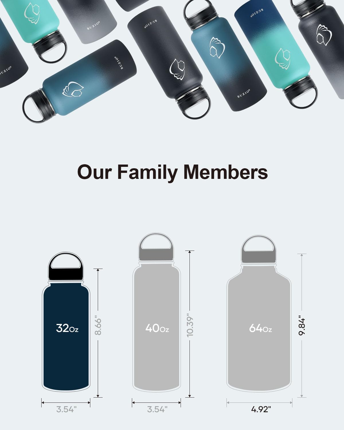 BUZIO 32 oz Water Bottle Insulated with Straw & 3 lid and Carrying Pouch, Leak Proof Anti-Slip Stainless Steel Water Flask Jug, Cold for 48 Hrs Double Vacuum Thermo Canteen, Pearlescent Pink Blue