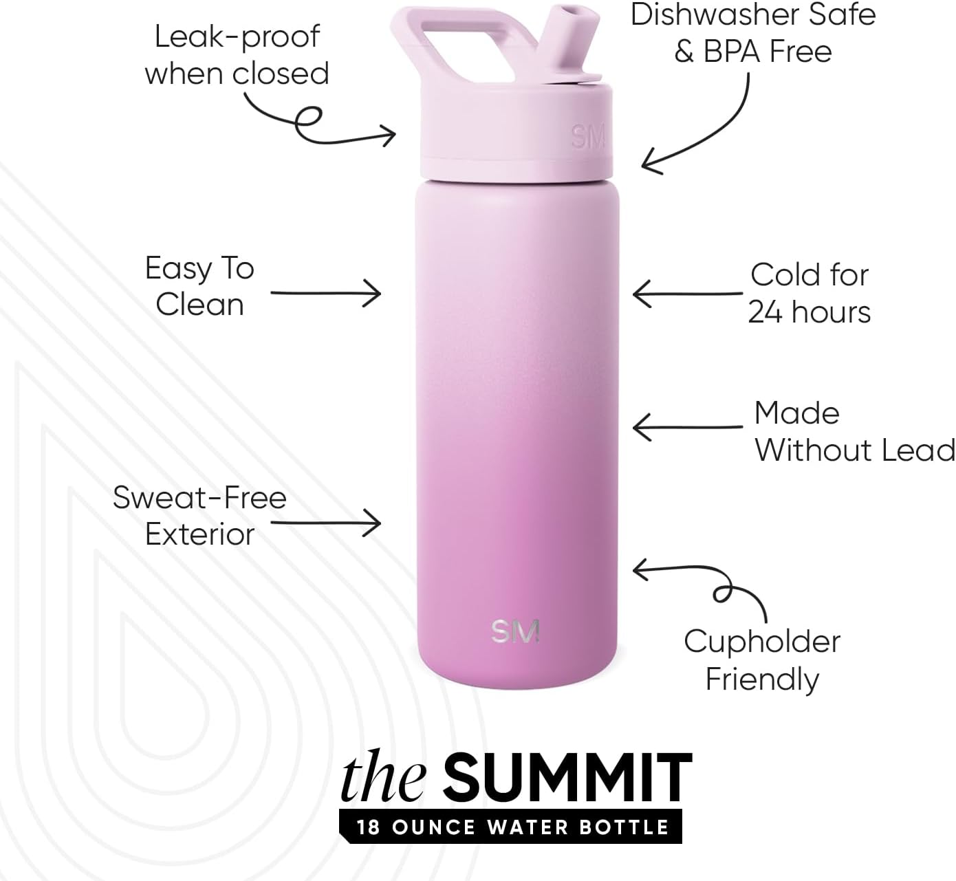 Simple Modern Kids Water Bottle with Straw Lid | Vacuum Insulated Stainless Steel Metal | Reusable Leak Proof BPA-Free Thermos for School | Summit Collection | 18oz, Violet Dreams