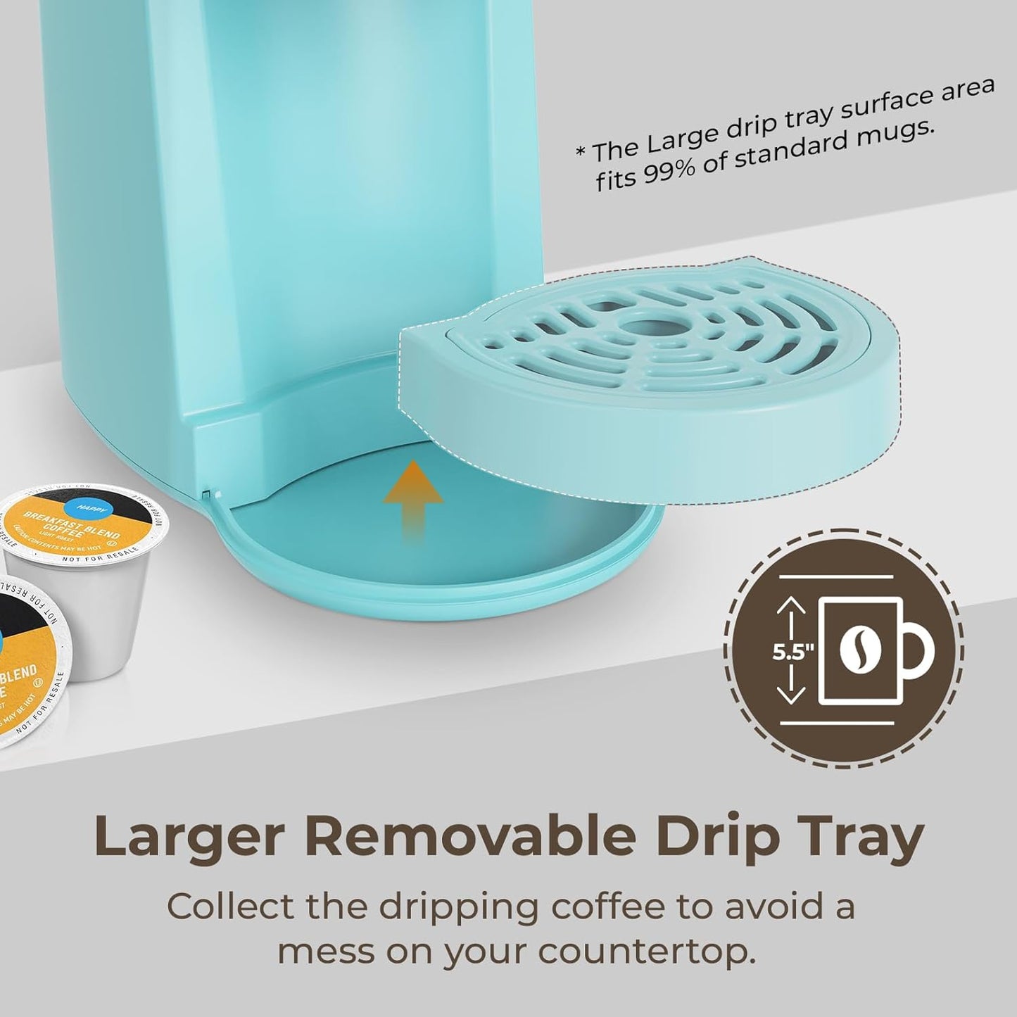 CHULUX Classic Single Serve Coffee Maker for K Cup, One Button Easy Coffee Machine for Office, RV, Travel and Dorm, Cyan