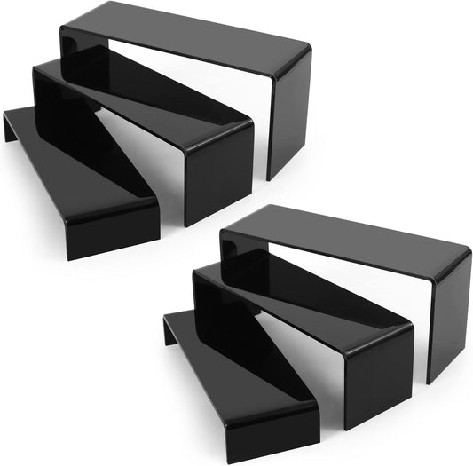 Goabroa Black Acrylic Display Risers, 3 Tiers 2 Set (6 Pcs) Acrylic Shelves Organizer Display Stand, Conutertop Desktop Stands for Decoration and Organizer