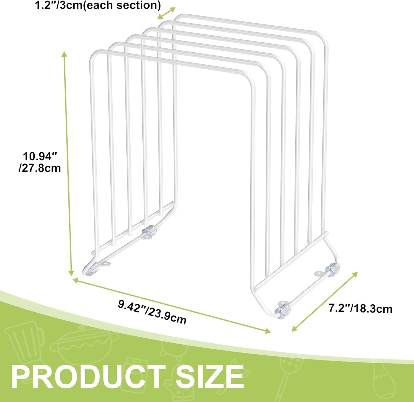 AKAZA 2 Pack-X-Large Kitchen Cabinet Organizer - Storage Tray Organizer Rack for Kitchen Cabinet - Divided Holder with 5 Slots for Skillets, Cutting Board, Baking Sheets- (White)