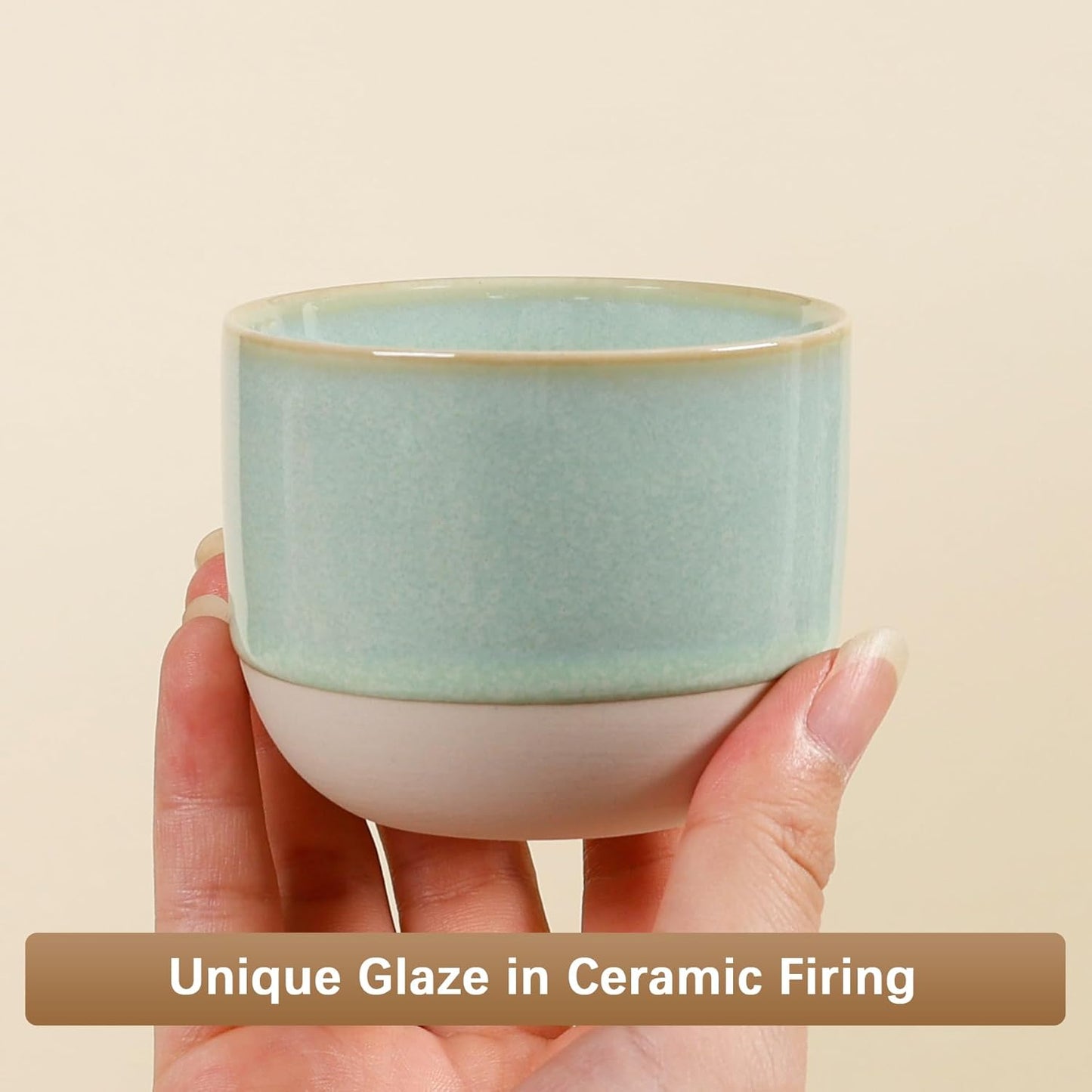 Ceramic Espresso Cups Set of 4, Double Walled Espresso Coffee Mugs for Nespresso Cups, Special glazed Demitasse Cups Coffee Cup for Machine (Green)