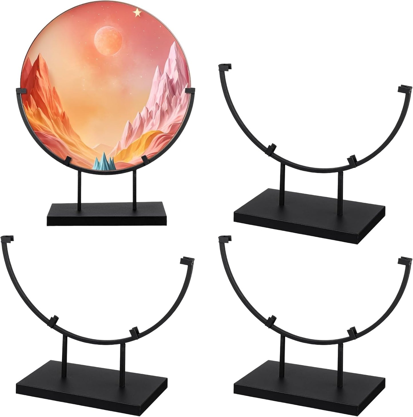 Blulu 4 Pcs 12 Inch Round Metal Display Stands for Stained Glass Art Fused Display Stands Decorative Fused Glass Art Base for Plate Picture Platter Photo(Black)
