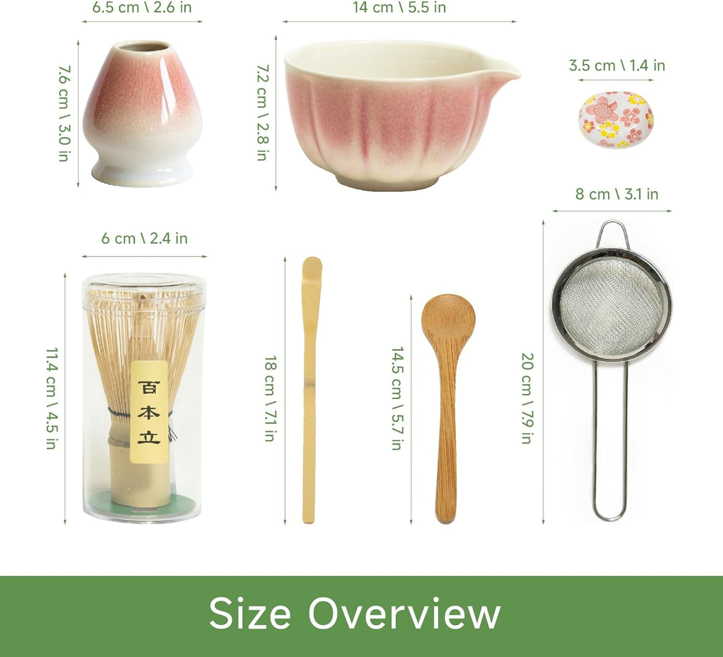 Matcha Whisk Set – 7 Pcs Japanese Tea Set with Bowl, Bamboo Whisk, Scoop, Holder, Sifter – Traditional Matcha Kit for Ceremony, Gift for Matcha Lovers