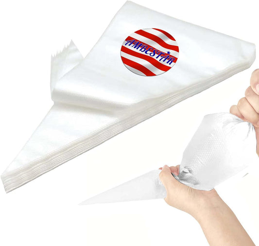 22 inch Large Piping Bags, AMBESTAR 100 Pcs Big Tipless Clear Plastic Disposable Pastry Bags for Frosting Decorating Cake Cupcake Cookie, Pro Long Thick Pastry Bag Essential Baking Tools