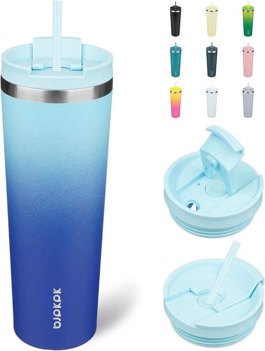 BJPKPK 30oz Insulated Tumbler With lid And Straw Stainless Steel Tumblers Travel Coffee Mug Reusable Thermal Cup,Sky