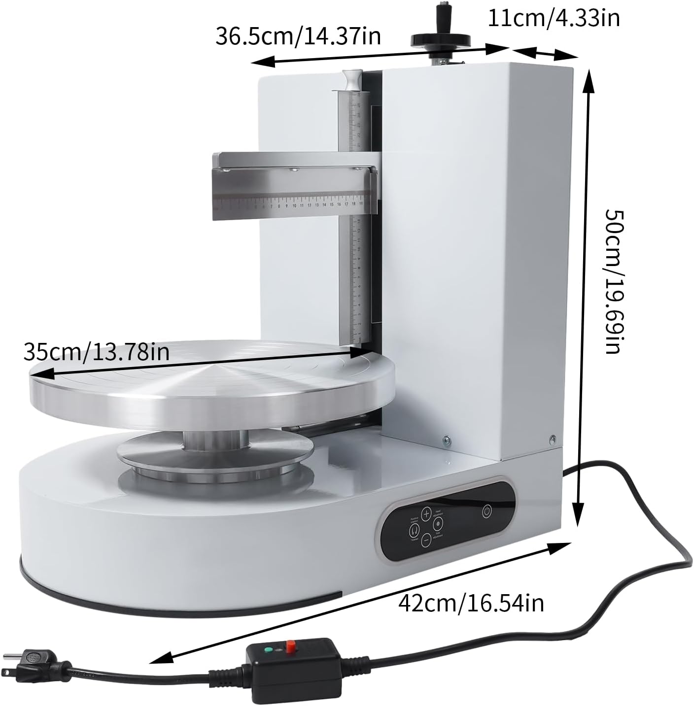 Cake Decorating Machine, 200W Electric Cake Cream Spreading Coating Machine with Adjustable Scraper, Turntable Cake Frosting Smoother, for 4-12in Cake, 60-320RPM (White)