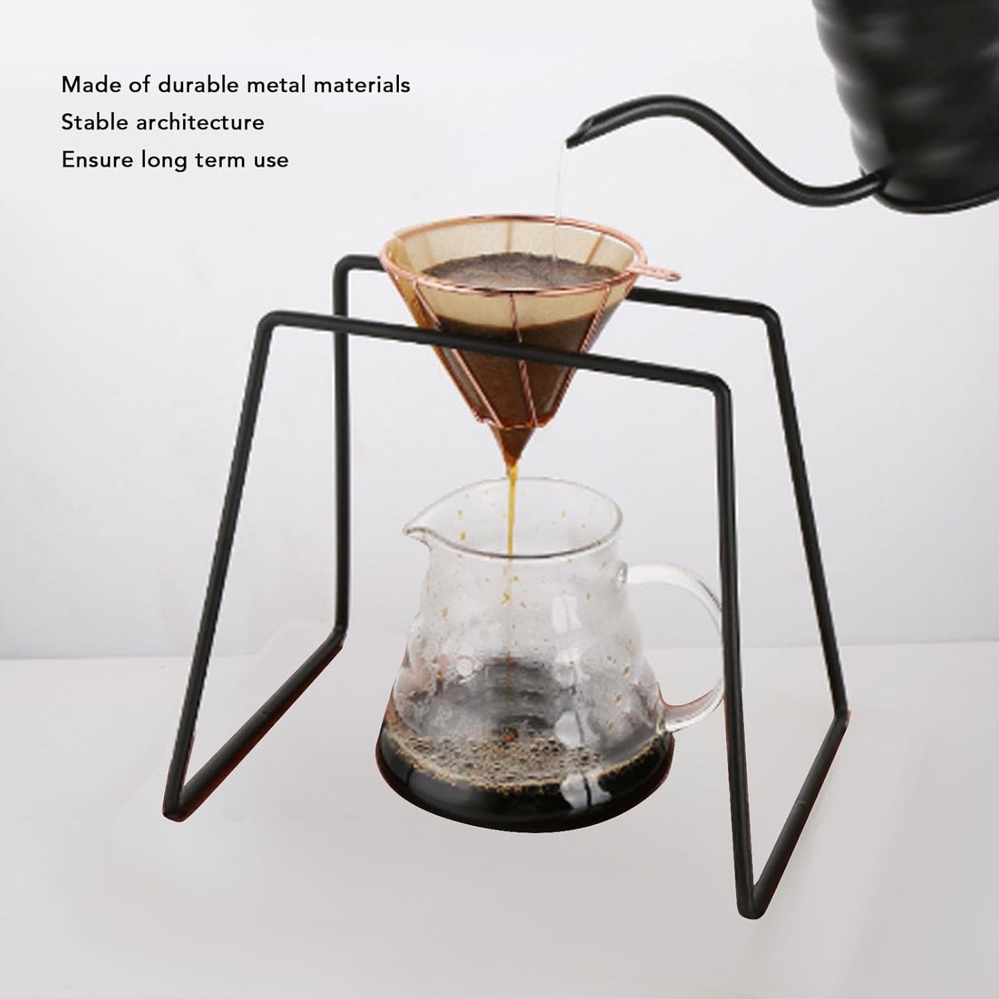 Pour Over Coffee Maker, Metal Coffee Dripper Stand Pour Over Coffee Stand Coffee Filter Paper Holder Set, Filter Cup Holder for Home Office Coffee Enthusiasts And Beginner (Black)