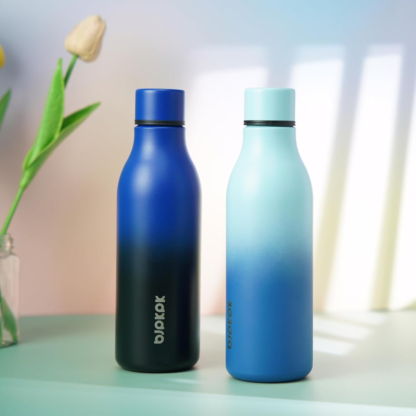 BJPKPK Insulated Water Bottles, 18 oz Stainless Steel Metal Water Bottle with Strap, BPA Free Leak Proof Thermos, Mugs, Flasks, Reusable Water Bottle for Sports & Travel, Sky