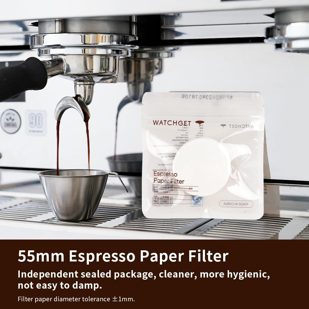 watchget 55mm Espresso Paper Filters - 1000 Pcs Unbleached Coffee Filter Papers for 58mm Bottom Portafilter Baskets, Puck Screen, Compatible with Espresso Machines