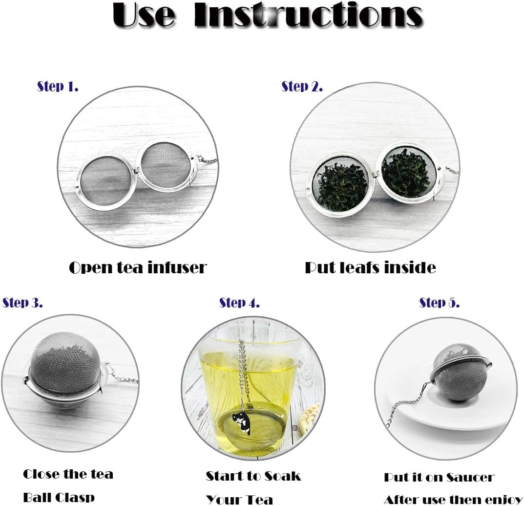 Cat Tea Infuser, 2 Pcs Cute Tea Diffuser Stainless Steel Mesh Loose Leaf Tea Infusers Tea Ball Strainers with Cat Pendants (Black&Orange Cats)