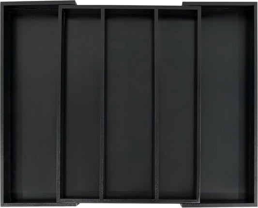 Utoplike Bamboo Drawer Organizer Kitchen Utensils, Adjustable Black Silverware Holder and Cutlery Tray Organiser, Expandable Drawer Divider for Flatware, Knives in Kitchen, Bedroom, Living Room